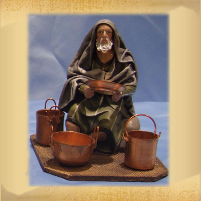 Pastor Vendiendo Caserolas de Cobre.