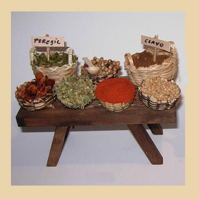 Mesa Plana con Cestas de Especias con Letreros