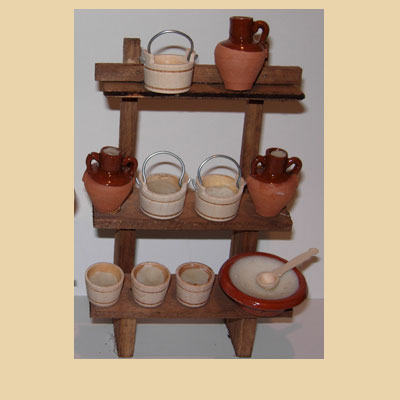 Mesa Estantes Lechería Cuencos de Madera.