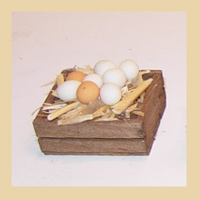 Caja Cuadrada Madera Con Huevos sobre Paja