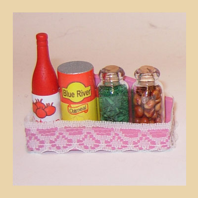 Estantería con 4 Botes Comida y Cristal con Cenefa