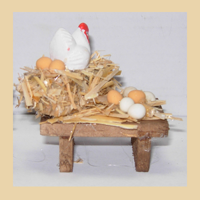 Mesa Supermini Plana con Bala de Paja Huevos y Gallina